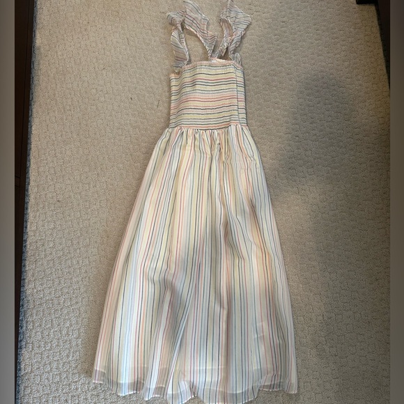 Madewell Ruffle Strap Smocked Dress in Rainbow Stripe Size XXS - Picture 3 of 5